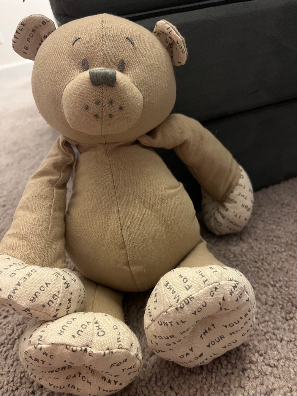 Demdaco Tan & Cream Text-Print Plush Bear